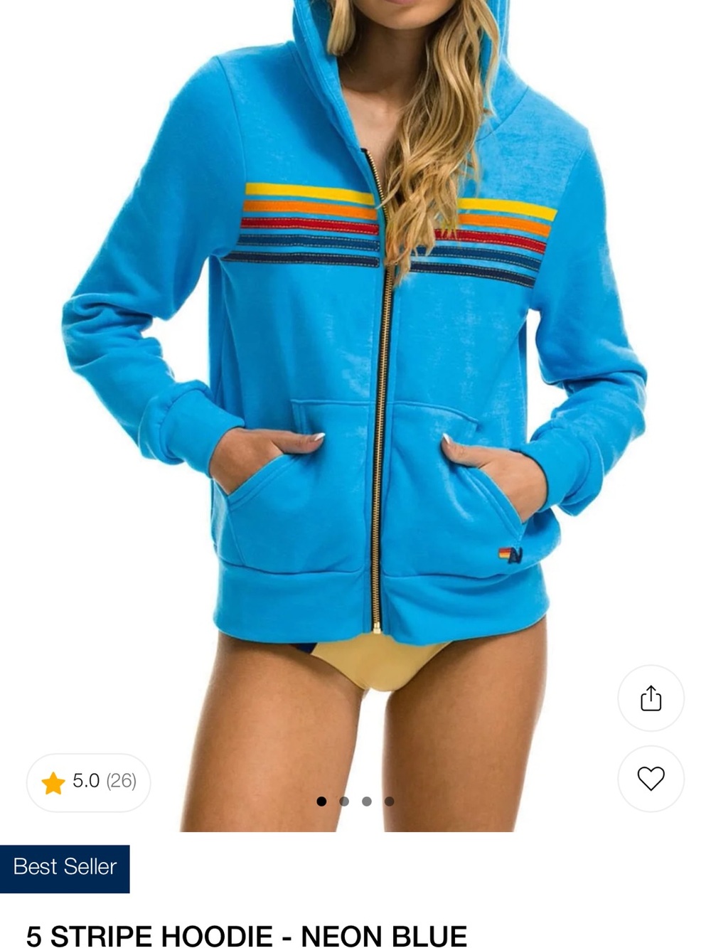 Aviator Nation Neon Blue 5-Stripe Hoodie